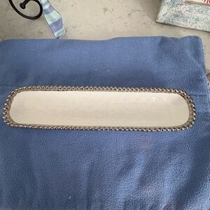 White Ceramic Tray with Silver Beaded Edge
